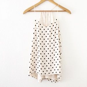 Cream Polka Dot Crepe V-Neck Strappy Tank Top